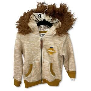 OshKosh Tan Lion Sweater Hoodie Baby 12 mos Fuzzy Mane Zip Front Courage